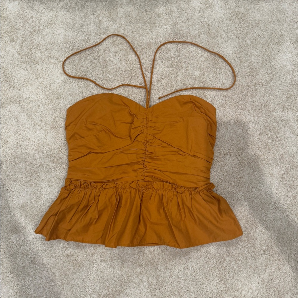 Express Halter Neck Ruched Peplum Top - Picture 3 of 5